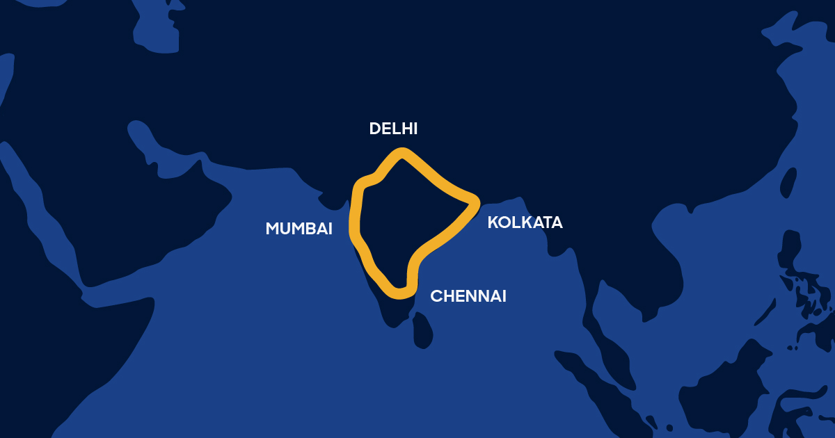 Map of the Golden Quadrilateral National Highway in India